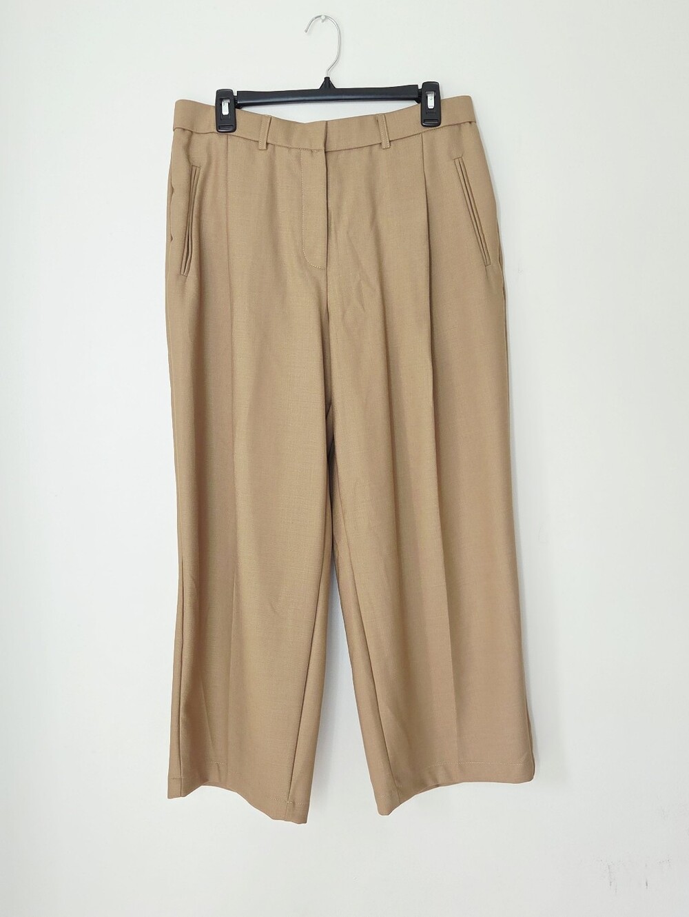 OGL Move OGL Khaki Woven Pleated Wide-Leg Trousers Wool Blend Large Petite